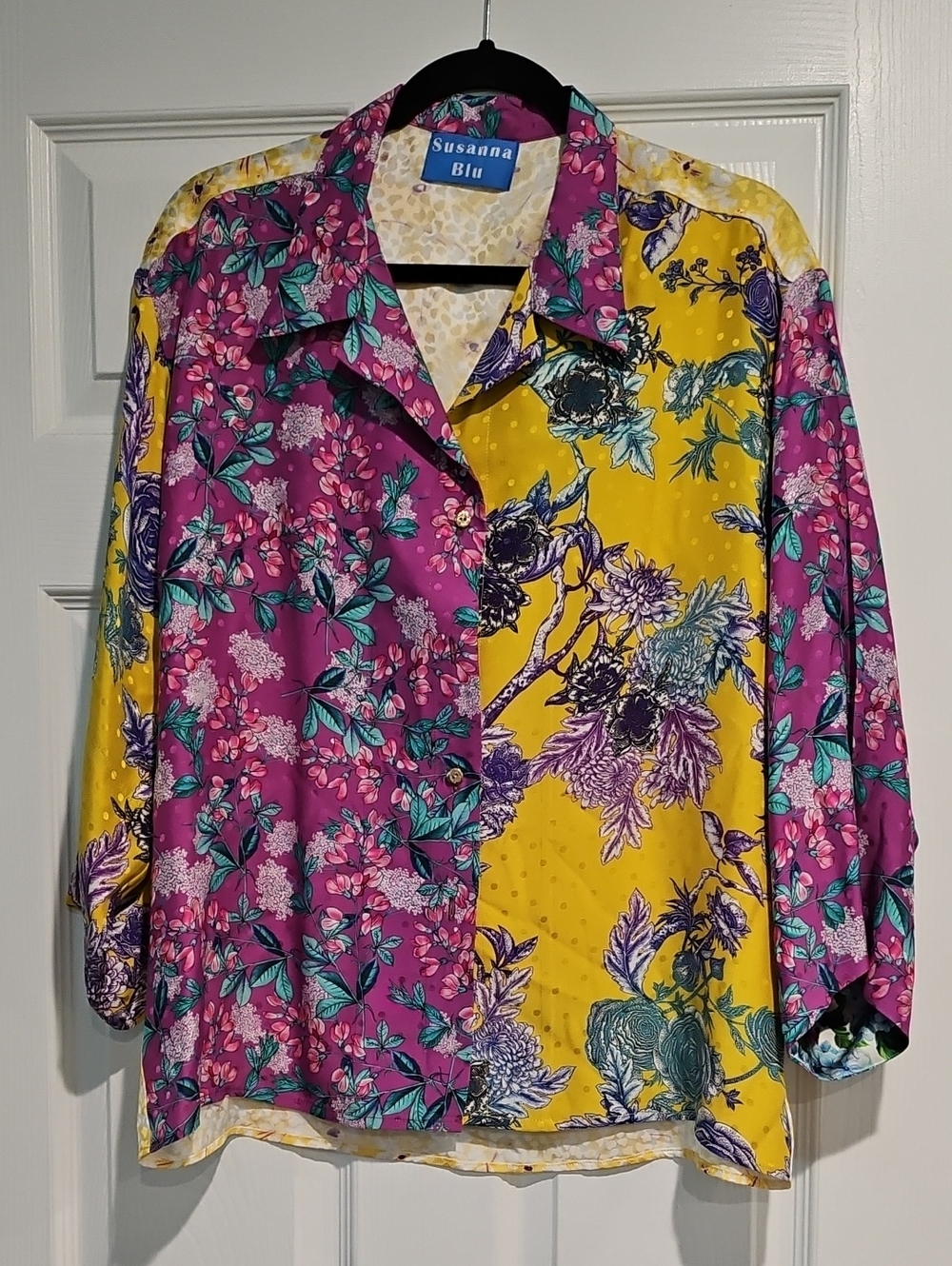 Women's Floral Button-Up Top in Pink & Yellow